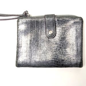 MZ Wallace Grey/ Silver Metalllc Leather Bifold Wallet